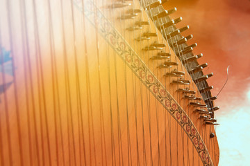 Ukrainian folk musical instrument - Bandura, decorated with beautiful patterns.