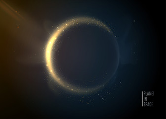 Planet in space background. Universe stars. Eclipse