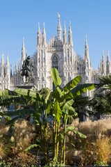 Fotobehang Milan, Italy: view of cathedral facade with the palm garden in Duomo square in a sunny day. © Arcansél