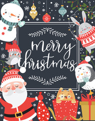 Christmas and New Year greeting card. Vector illustration
