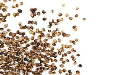 hemp seeds isolated on white background, top view