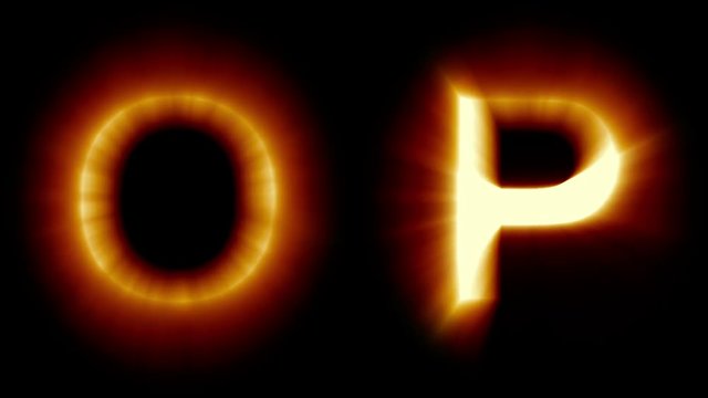 light letters O and P - warm orange light - flickering shimmering animation loop - isolated