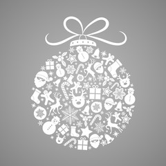 Christmas bauble made of beautiful ornaments. Holiday greeting card. Vector.
