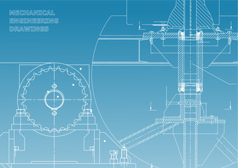 Blueprints. Mechanical construction. Engineering illustrations. Technical Design. Banner. Blue and White