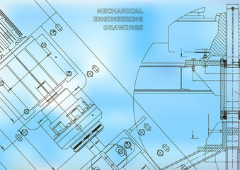 Blueprints. Mechanical construction. Technical Design. Cover. Banner. Blue