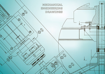 Blueprints. Mechanical construction. Technical Design. Cover. Banner. Light blue