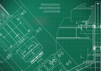 Blueprints. Mechanical construction. Technical Design. Cover. Banner. Light green. Grid