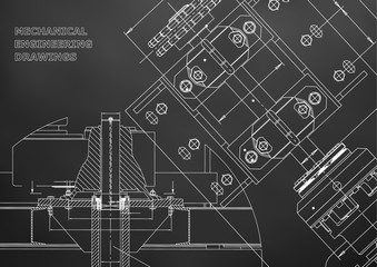 Blueprints. Mechanical construction. Technical Design. Engineering Cover. Banner. Black
