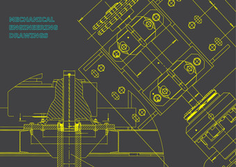 Blueprints. Mechanical construction. Technical Design. Engineering Cover. Banner. Gray
