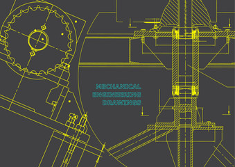 Blueprints. Mechanical construction. Technical Design. Engineering illustrations. Banner. Gray