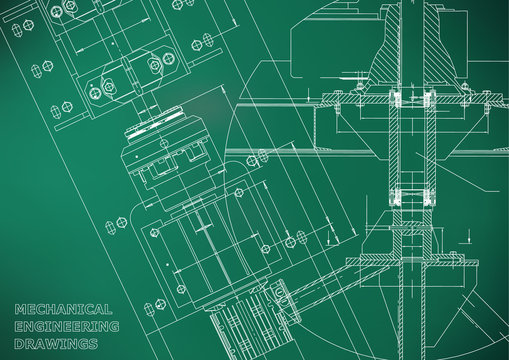Blueprints. Mechanical engineering drawings. Technical Design. Cover. Banner. Light green