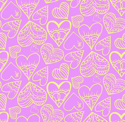 Cute seamless pattern. A heart. Hand drawing. Contour drawing. Doodle design, design. Sketch. Light pink background