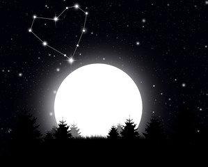 constellation as a heart with the moon and trees © Carpentry