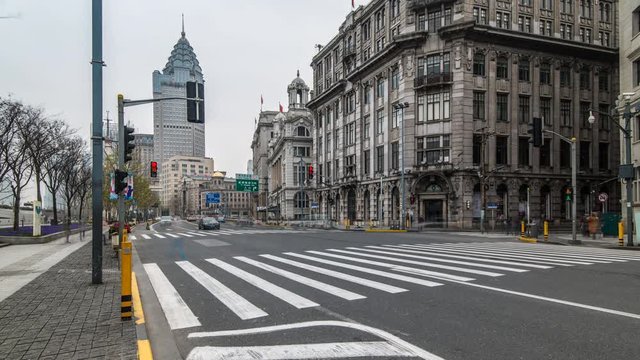 Timelapse.Waitan Bund with Traffic Stream,Shanghai,China