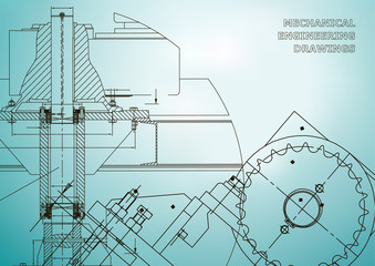 Engineering backgrounds. Mechanical engineering drawings. Cover. Technical Design. Blueprints. Blue