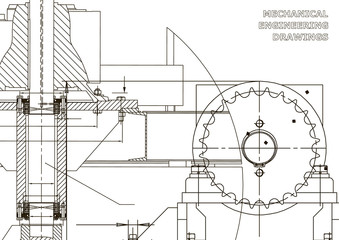 Engineering illustrations. Blueprints. Mechanical drawings. Technical Design. Banner. White