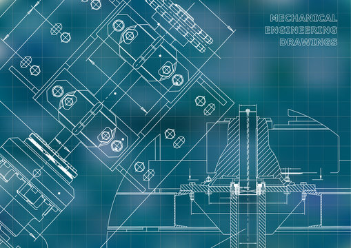 Engineering backgrounds. Technical Design. Mechanical engineering drawings. Blueprints. Blue. Grid