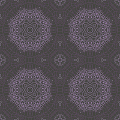 Mandala. Zentangl seamless ornament. Relax, meditation. Oriental pattern. Violet and gray