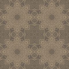 Mandala. Zentangl seamless ornament. Relax. Oriental pattern. Brown