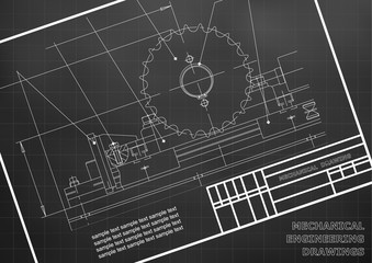 Mechanical drawings on a  white background. Engineering illustration. Frame. Black. Grid