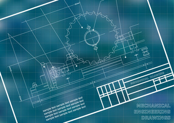 Mechanical drawings on a  white background. Engineering illustration. Frame. Blue. Grid