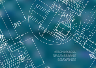 Mechanical Engineering drawing. Blueprints. Mechanics. Cover, background, banner. Blue