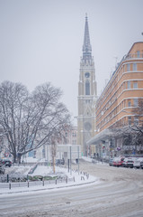 Fototapeta na wymiar Snow calamity in Serbia, Novi Sad