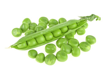 Green peas isolated on a white background, close up