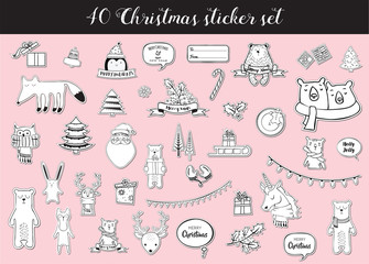 Fototapeta na wymiar black and white christmas and winter sticker set