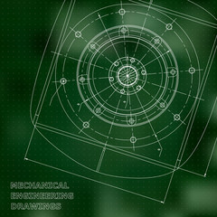 Mechanical engineering drawings. Engineering illustration. Vector. Green. Points