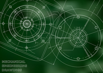Mechanical engineering drawings. Vector background. Green