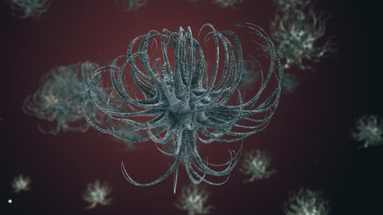 Bacteria virus or germs microorganism cell under microscope with depth 3d illustration