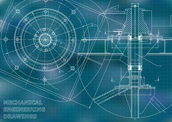 Mechanical engineering drawings. Vector. Blue. Points