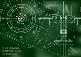 Mechanical engineering drawings. Vector. Green