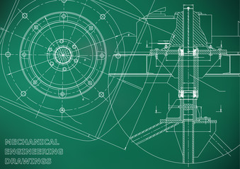 Mechanical engineering drawings. Vector. Light green