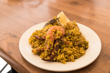Typical seafood paella