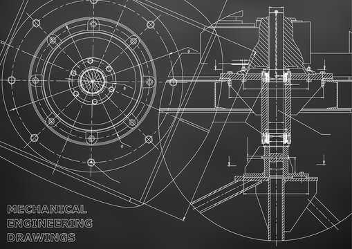 Mechanical engineering drawings. Vector. Black