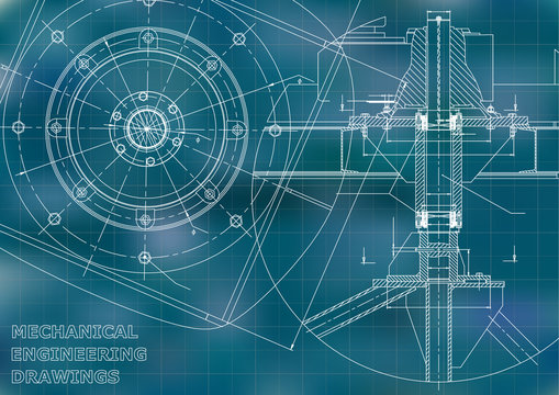 Mechanical engineering drawings. Vector. Blue. Grid