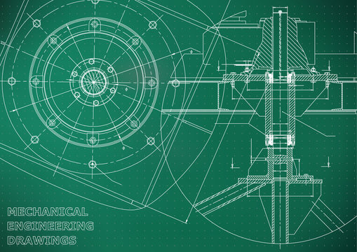 Mechanical engineering drawings. Vector. Light green. Points