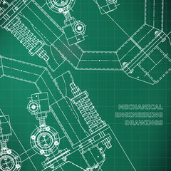 Mechanical engineering the drawing. Technical illustrations. The drawing for technical design. Cover. Light green. Grid