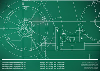 Vector drawing. Mechanical drawings. Engineering  background. Light green