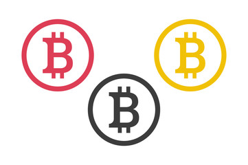 Business logo. sign bitcoin. red, black, yellow.