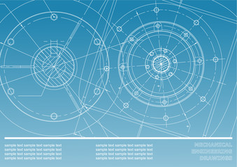 Vector Mechanical engineering drawings on a blue and white background. Background for inscription