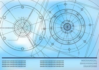 Vector Mechanical engineering drawings on a blue background. Background for inscription