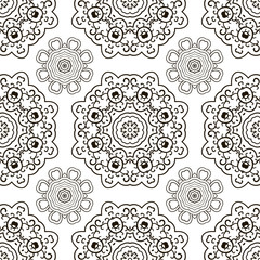 White and Black seamless doodle pattern, ethnic ornament. Hand drawn abstract background. Mandala motives. Pattern
