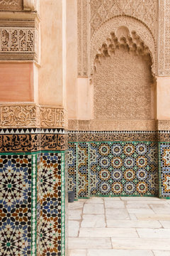 Colorful, detailed architecture in Marrakech, Morocco