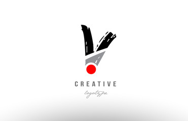 v grunge black grey alphabet letter logo icon design