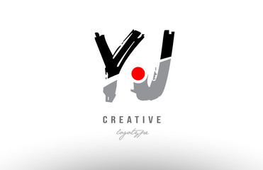grunge red dot yj y j alphabet letter logo combination design