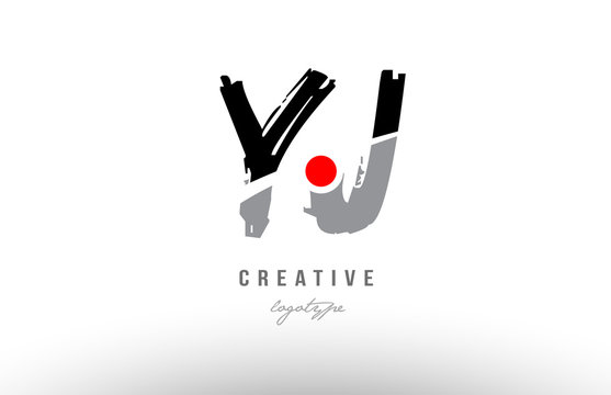 grunge red dot yj y j alphabet letter logo combination design