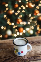 cup of coffee on wooden table